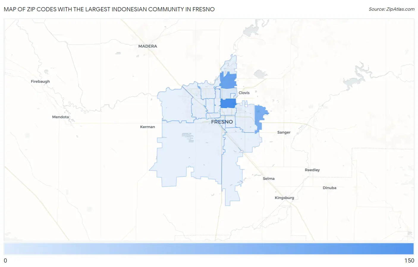 Zip Codes with the Largest Indonesian Community in Fresno Map