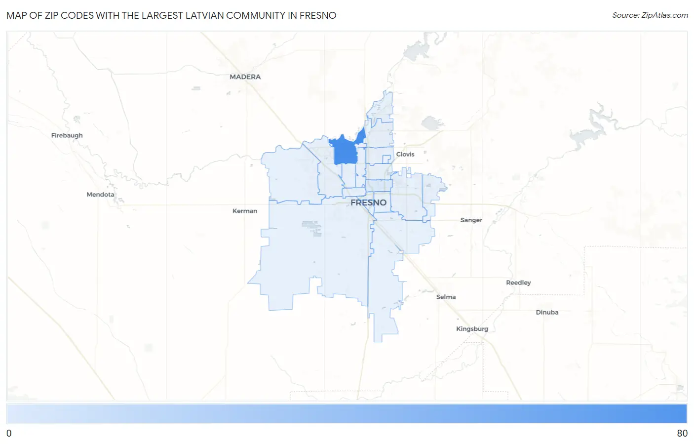 Zip Codes with the Largest Latvian Community in Fresno Map