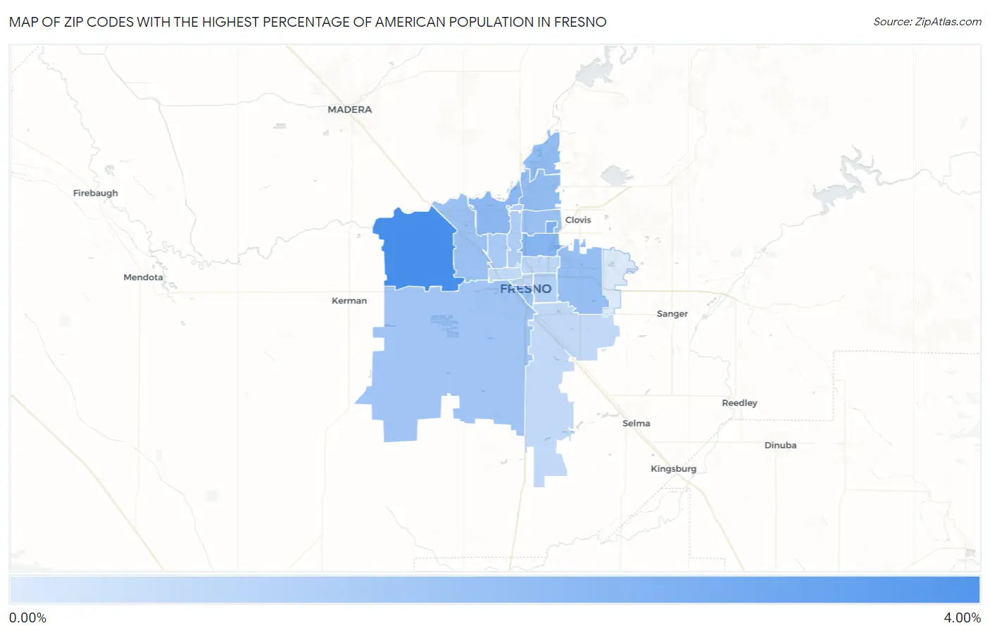 Zip Codes with the Highest Percentage of American Population in Fresno Map