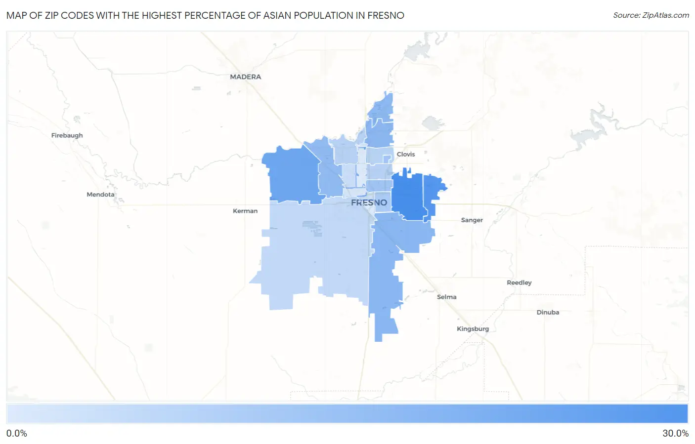 Zip Codes with the Highest Percentage of Asian Population in Fresno Map