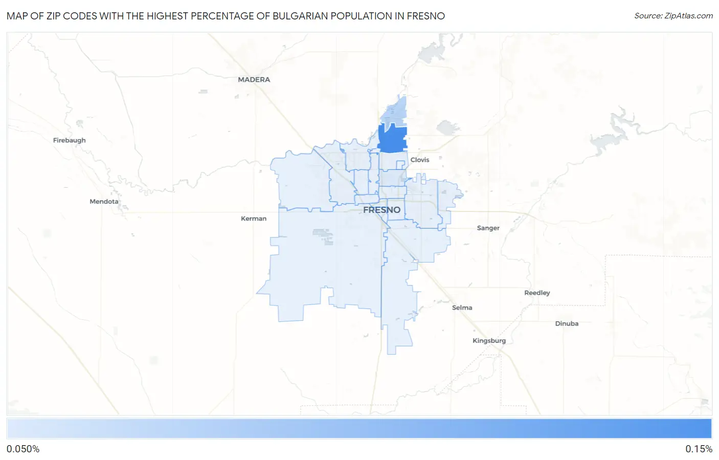 Zip Codes with the Highest Percentage of Bulgarian Population in Fresno Map