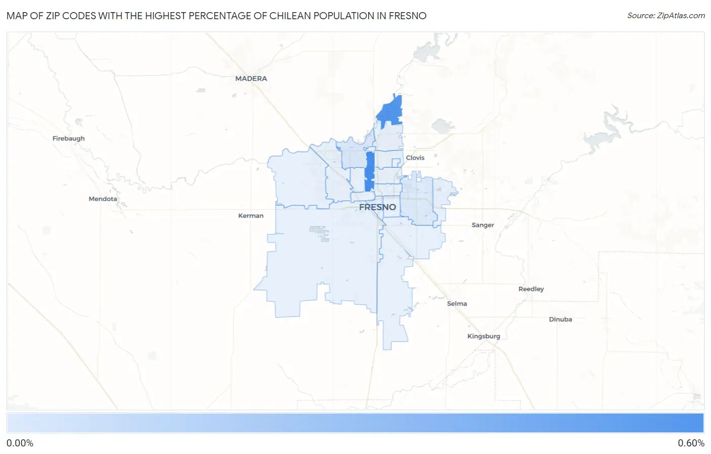 Zip Codes with the Highest Percentage of Chilean Population in Fresno Map