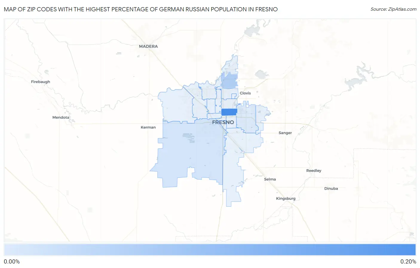 Zip Codes with the Highest Percentage of German Russian Population in Fresno Map