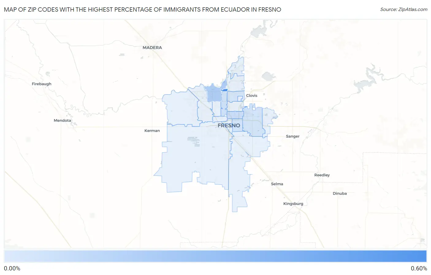 Zip Codes with the Highest Percentage of Immigrants from Ecuador in Fresno Map