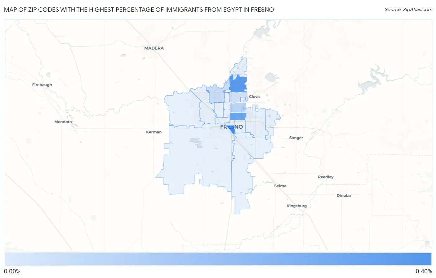 Zip Codes with the Highest Percentage of Immigrants from Egypt in Fresno Map