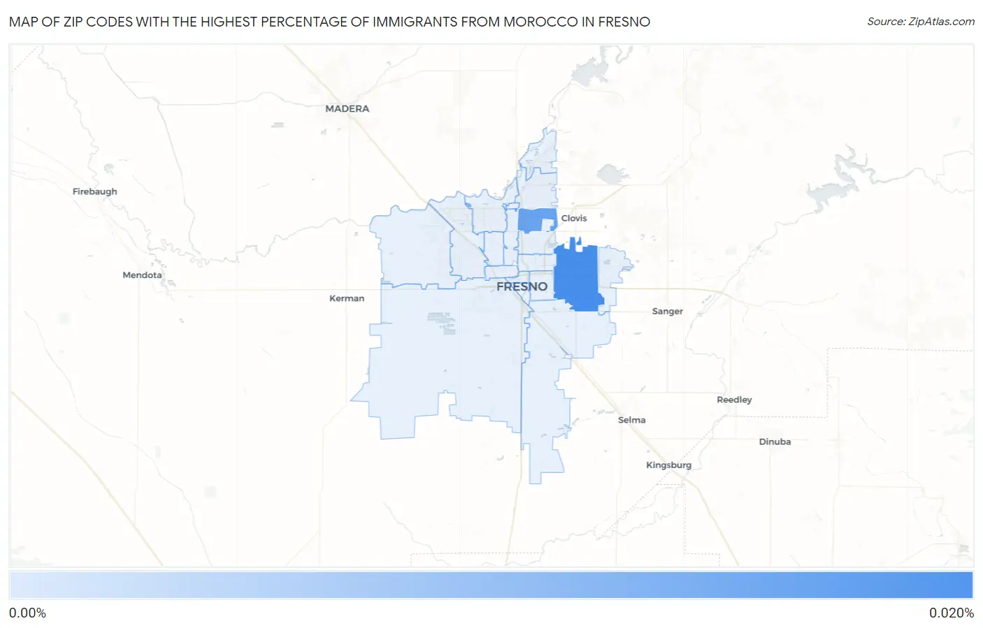 Zip Codes with the Highest Percentage of Immigrants from Morocco in Fresno Map