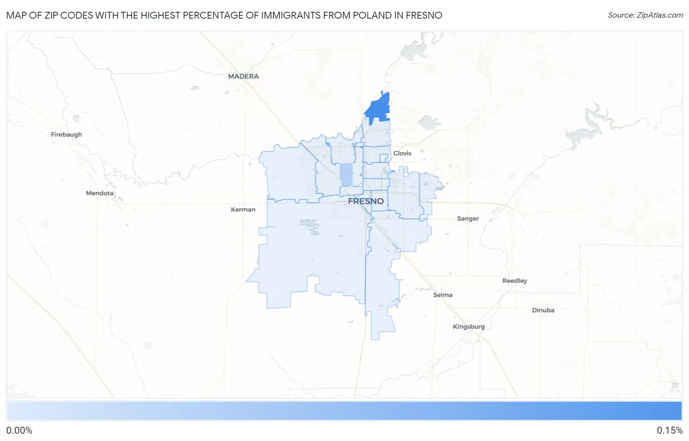 Zip Codes with the Highest Percentage of Immigrants from Poland in Fresno Map