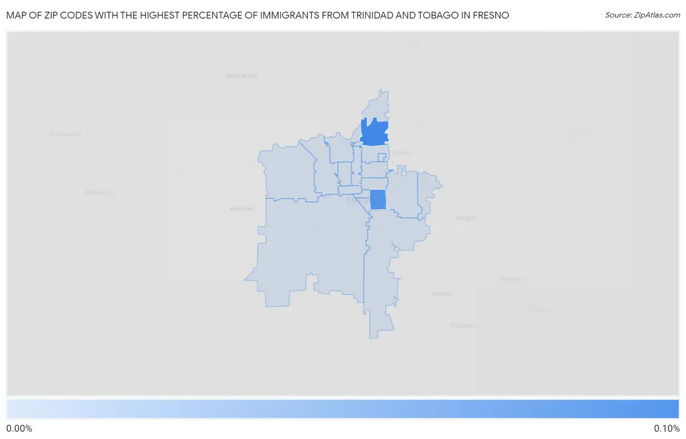 Zip Codes with the Highest Percentage of Immigrants from Trinidad and Tobago in Fresno Map