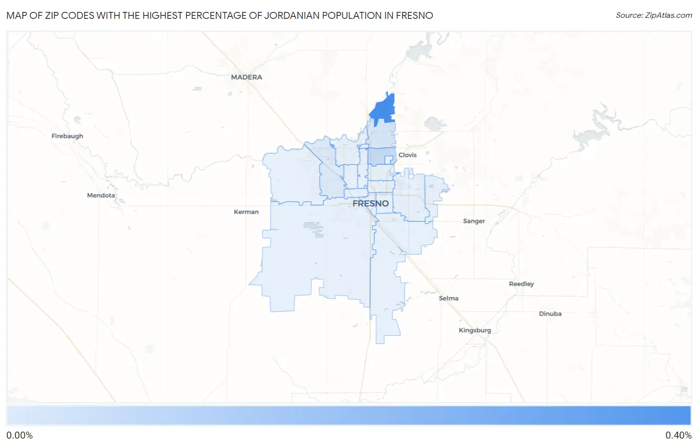 Zip Codes with the Highest Percentage of Jordanian Population in Fresno Map