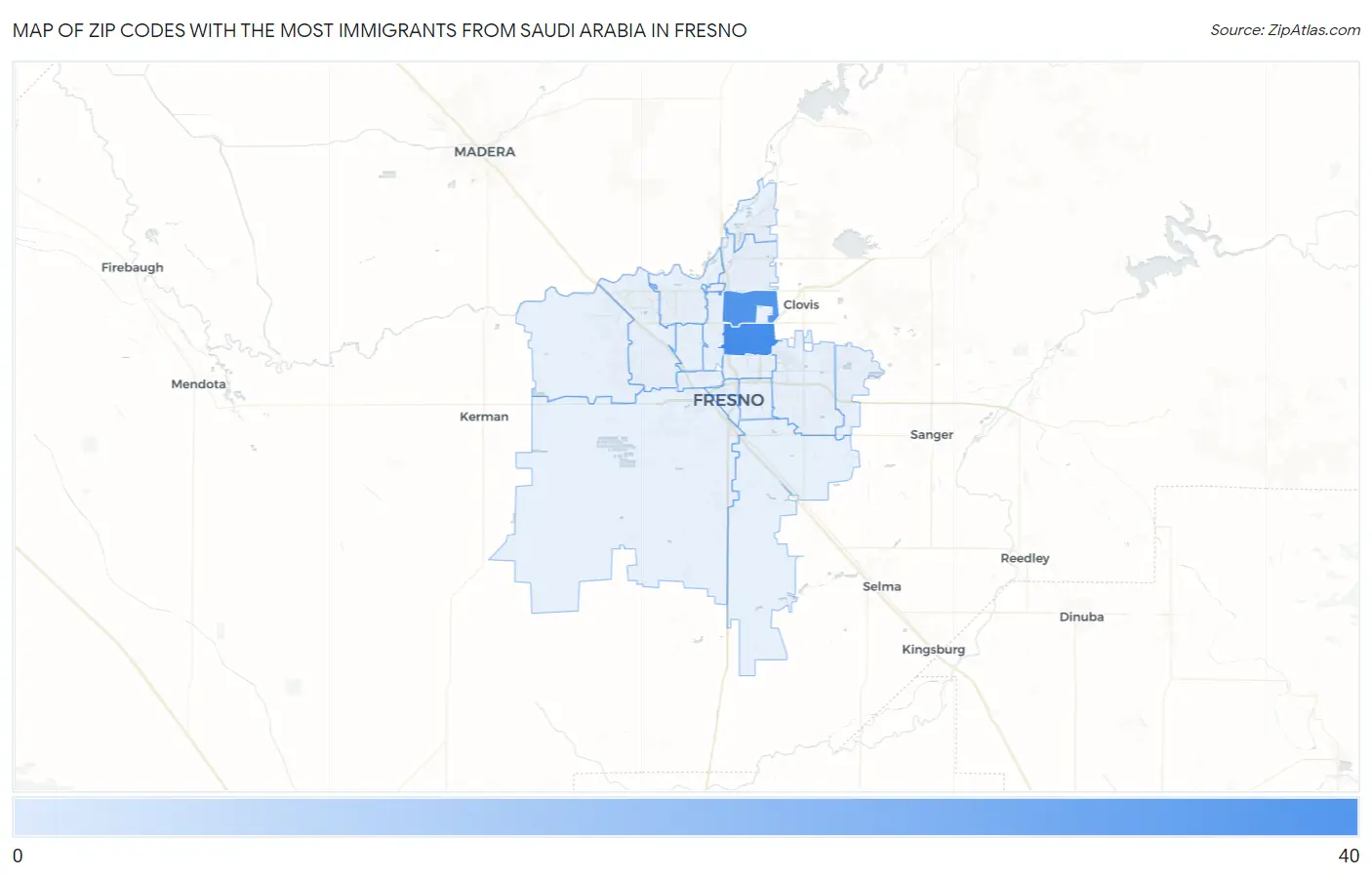 Zip Codes with the Most Immigrants from Saudi Arabia in Fresno Map