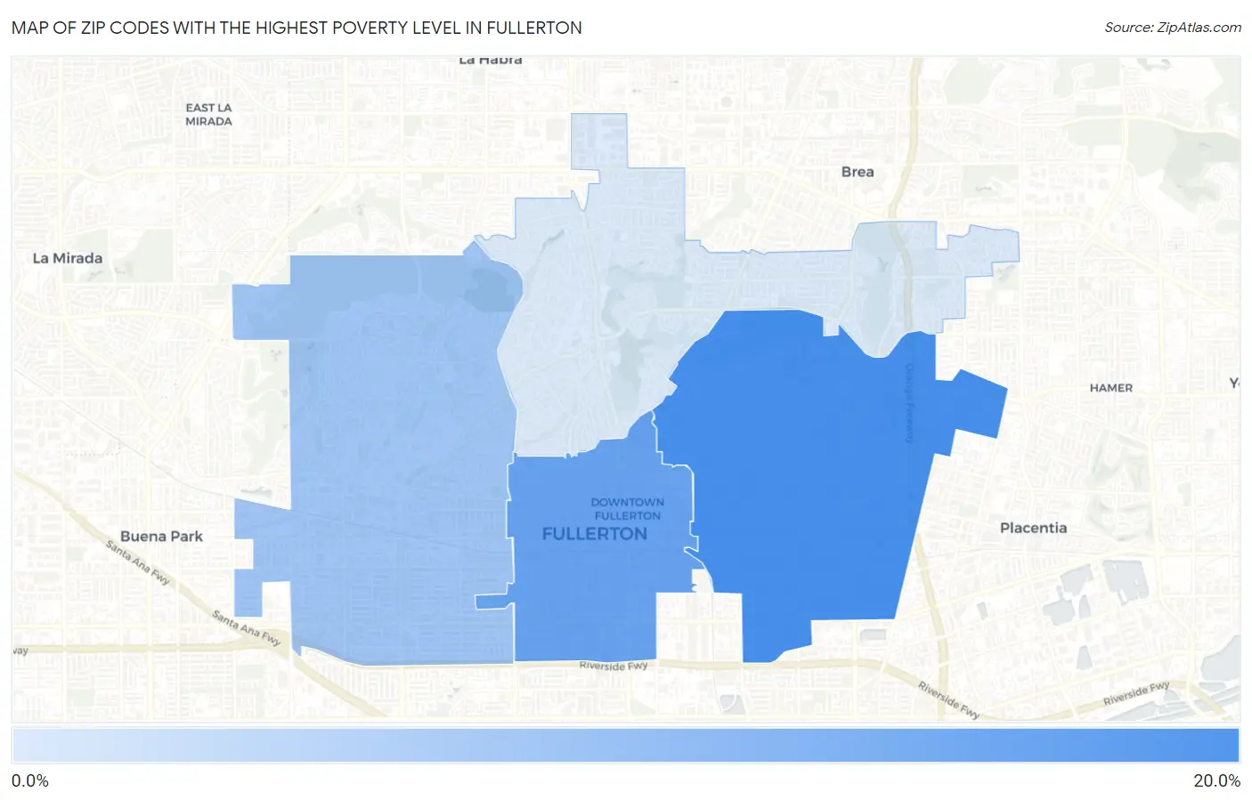 Zip Codes with the Highest Poverty Level in Fullerton Map