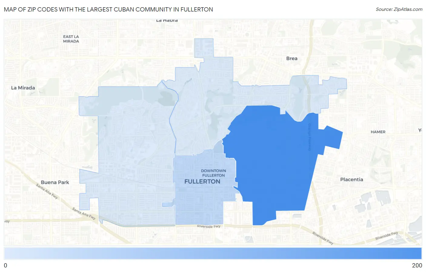 Zip Codes with the Largest Cuban Community in Fullerton Map