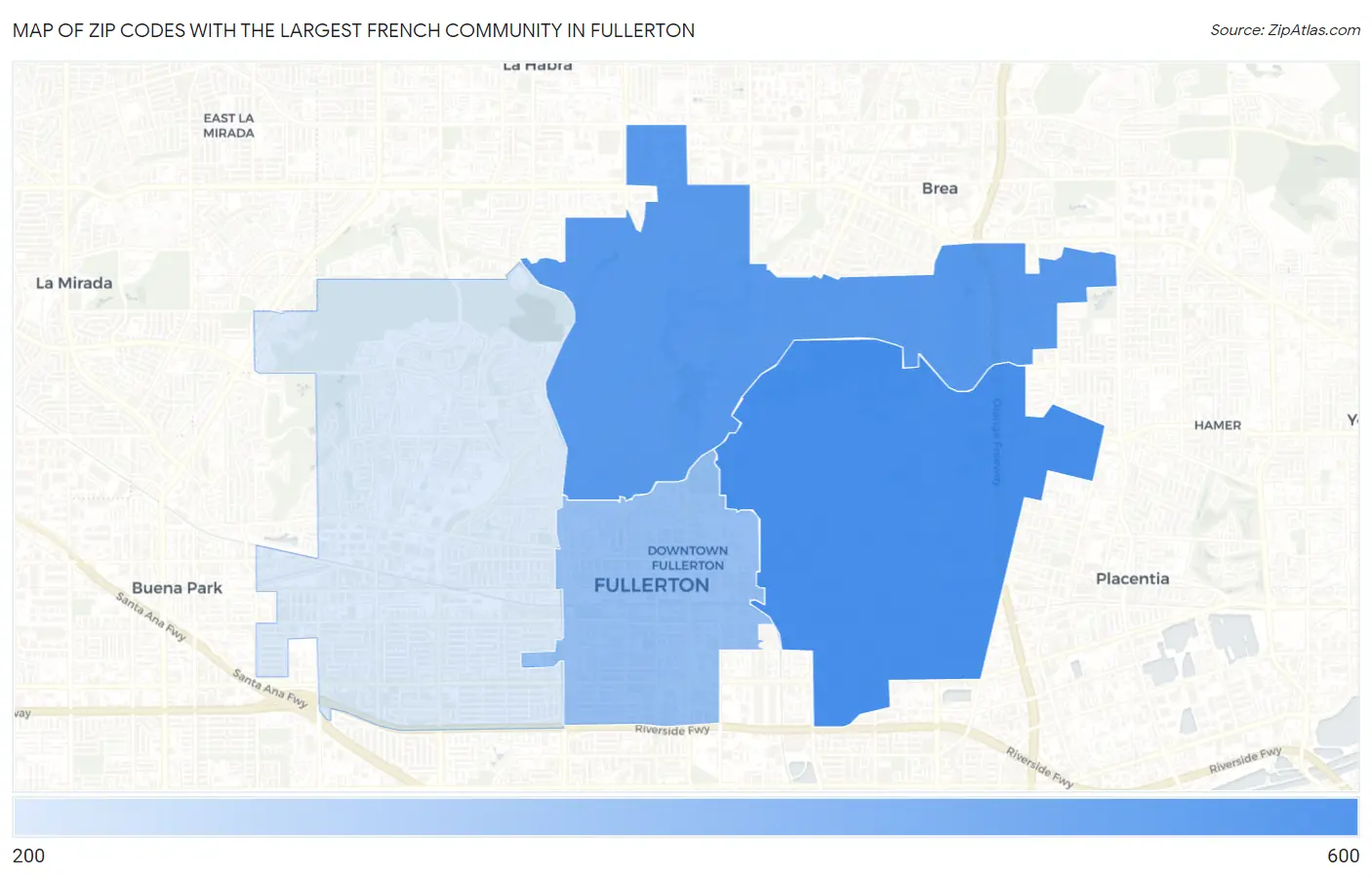 Zip Codes with the Largest French Community in Fullerton Map