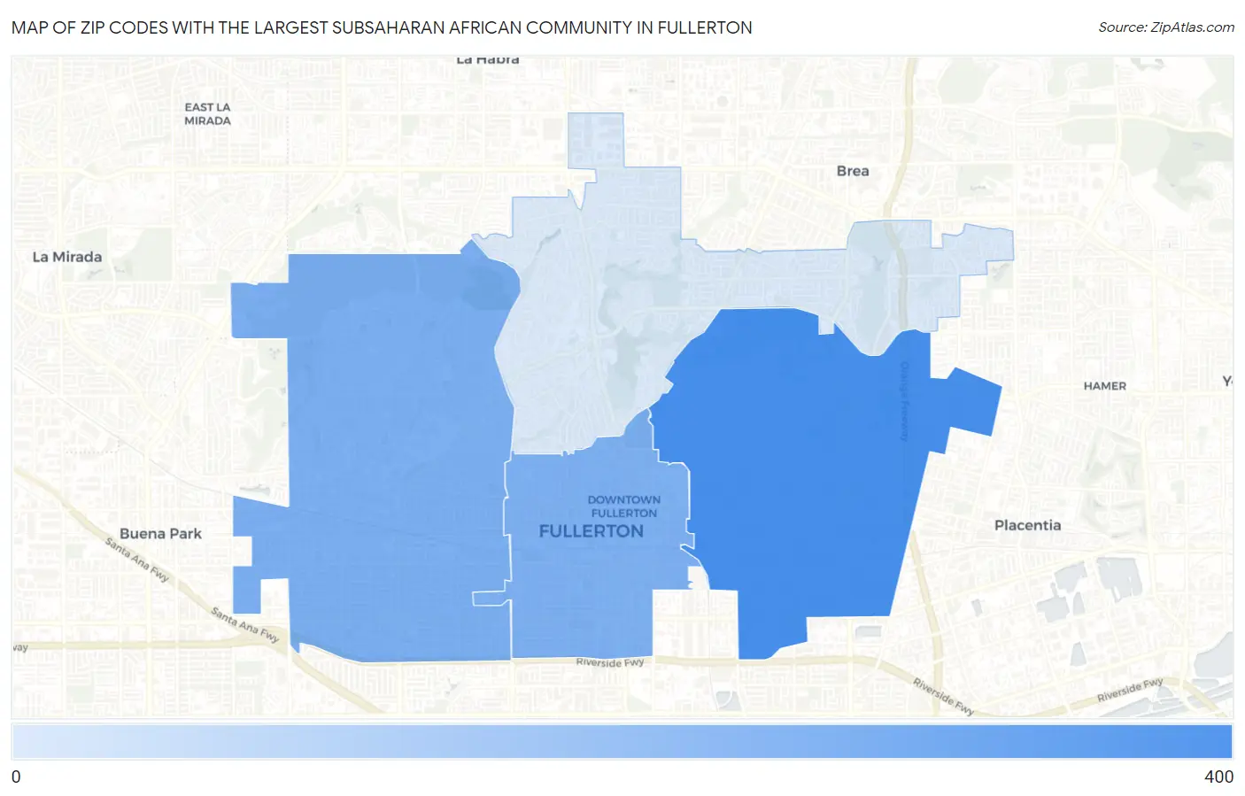 Zip Codes with the Largest Subsaharan African Community in Fullerton Map
