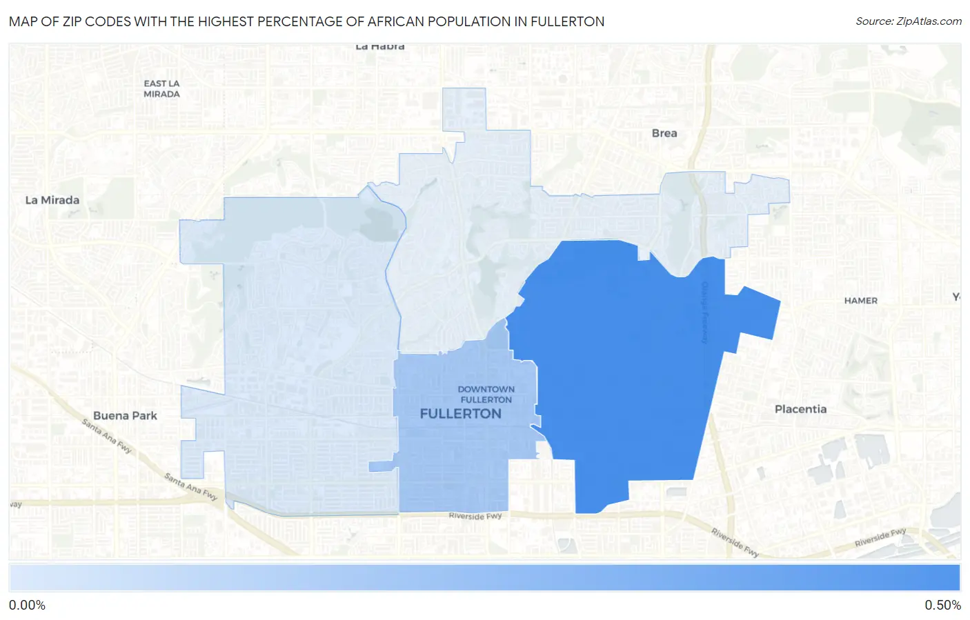 Zip Codes with the Highest Percentage of African Population in Fullerton Map