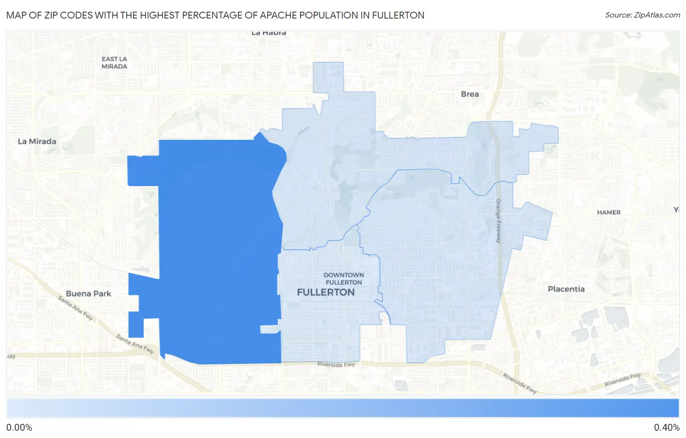 Zip Codes with the Highest Percentage of Apache Population in Fullerton Map