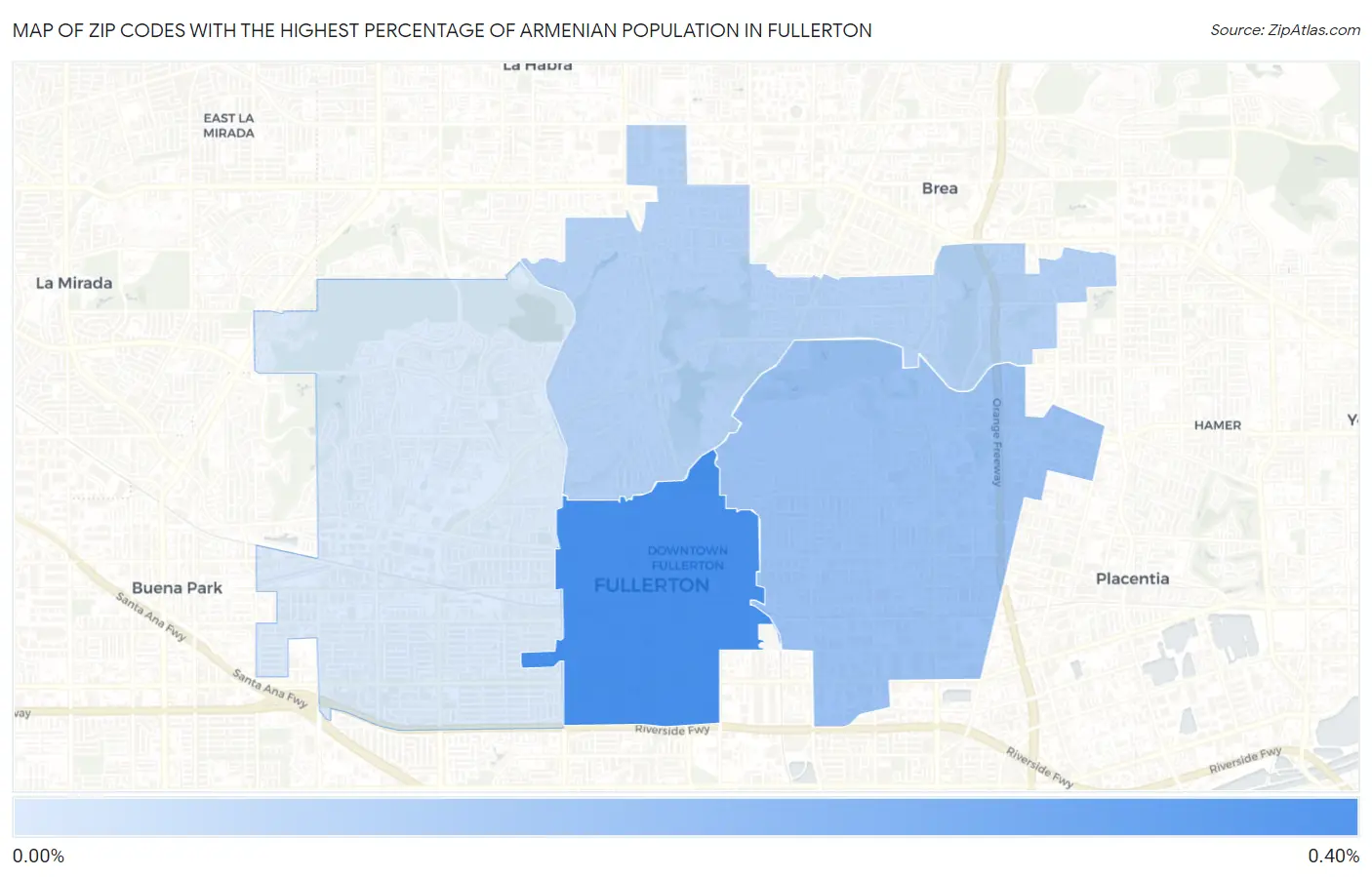 Zip Codes with the Highest Percentage of Armenian Population in Fullerton Map