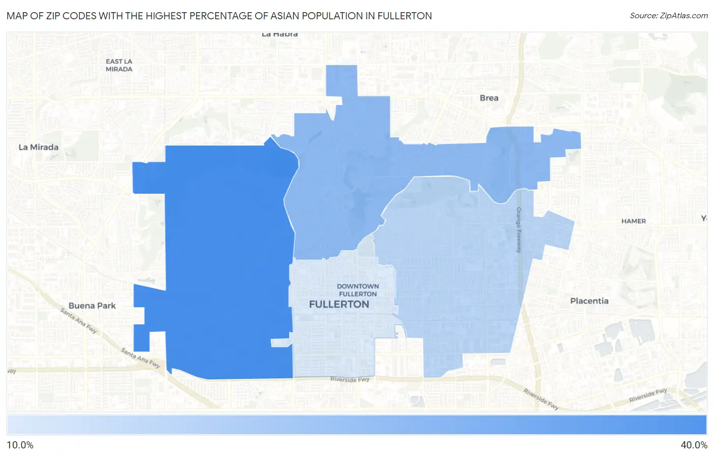 Zip Codes with the Highest Percentage of Asian Population in Fullerton Map