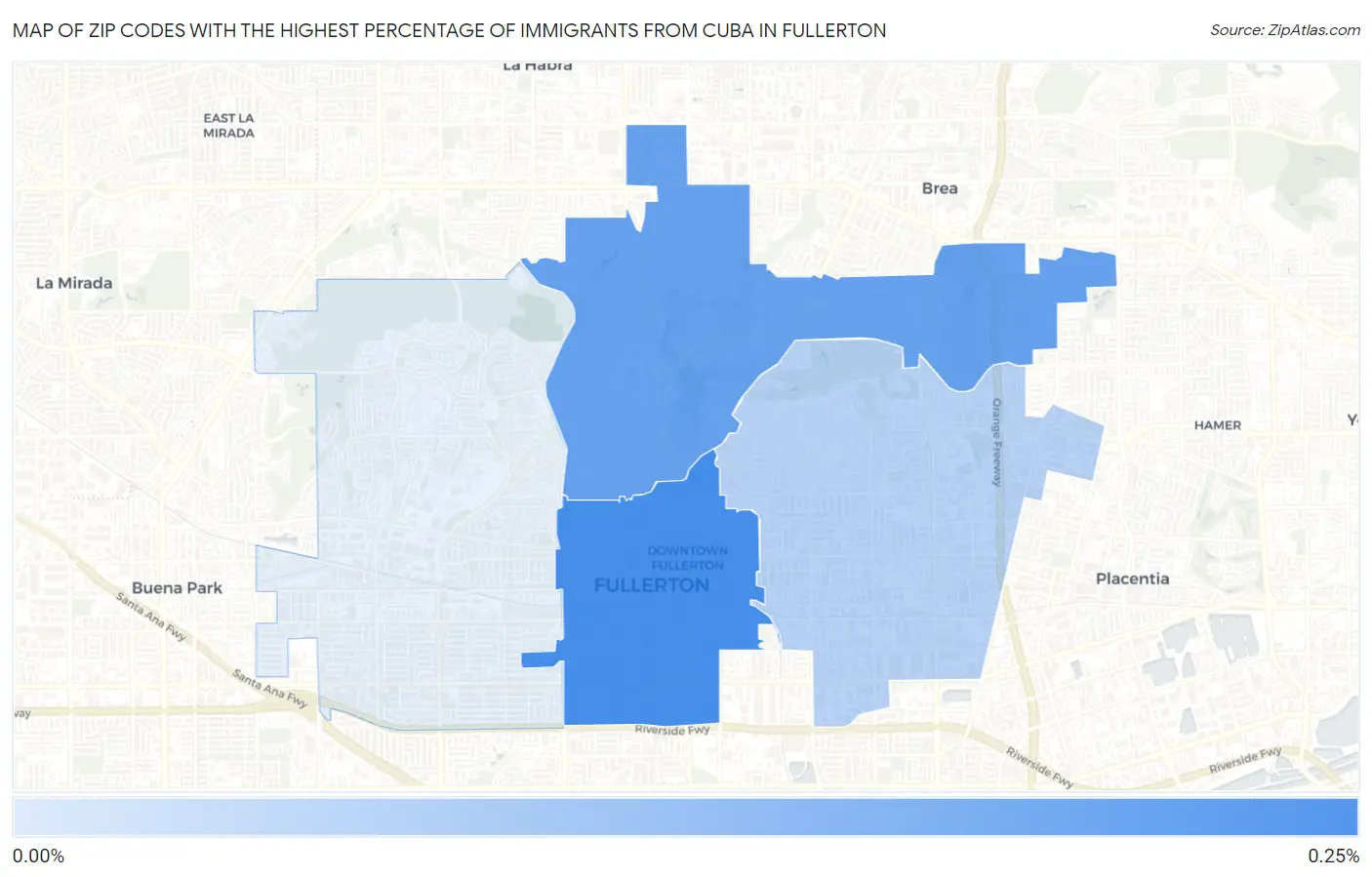 Zip Codes with the Highest Percentage of Immigrants from Cuba in Fullerton Map