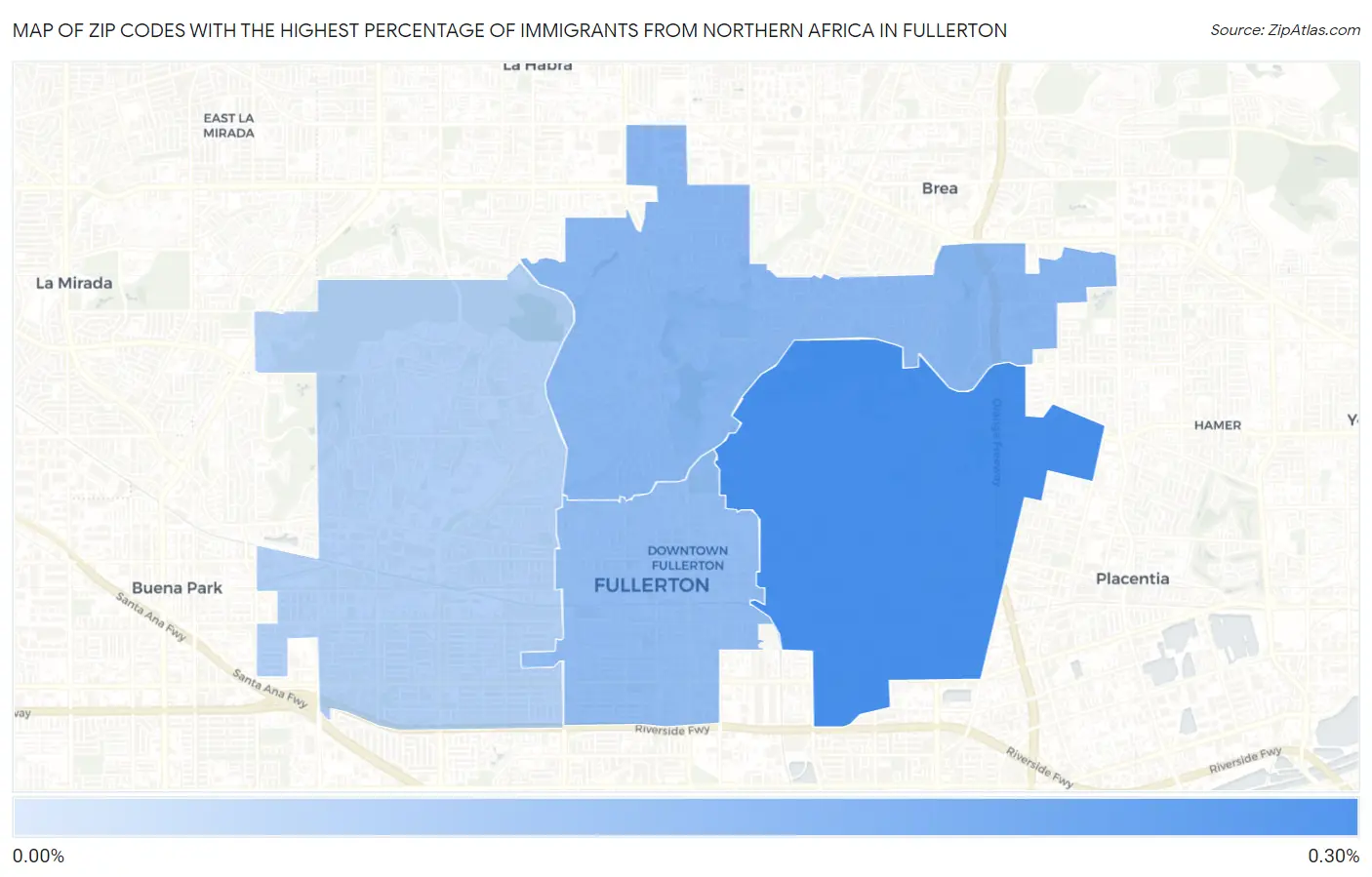 Zip Codes with the Highest Percentage of Immigrants from Northern Africa in Fullerton Map