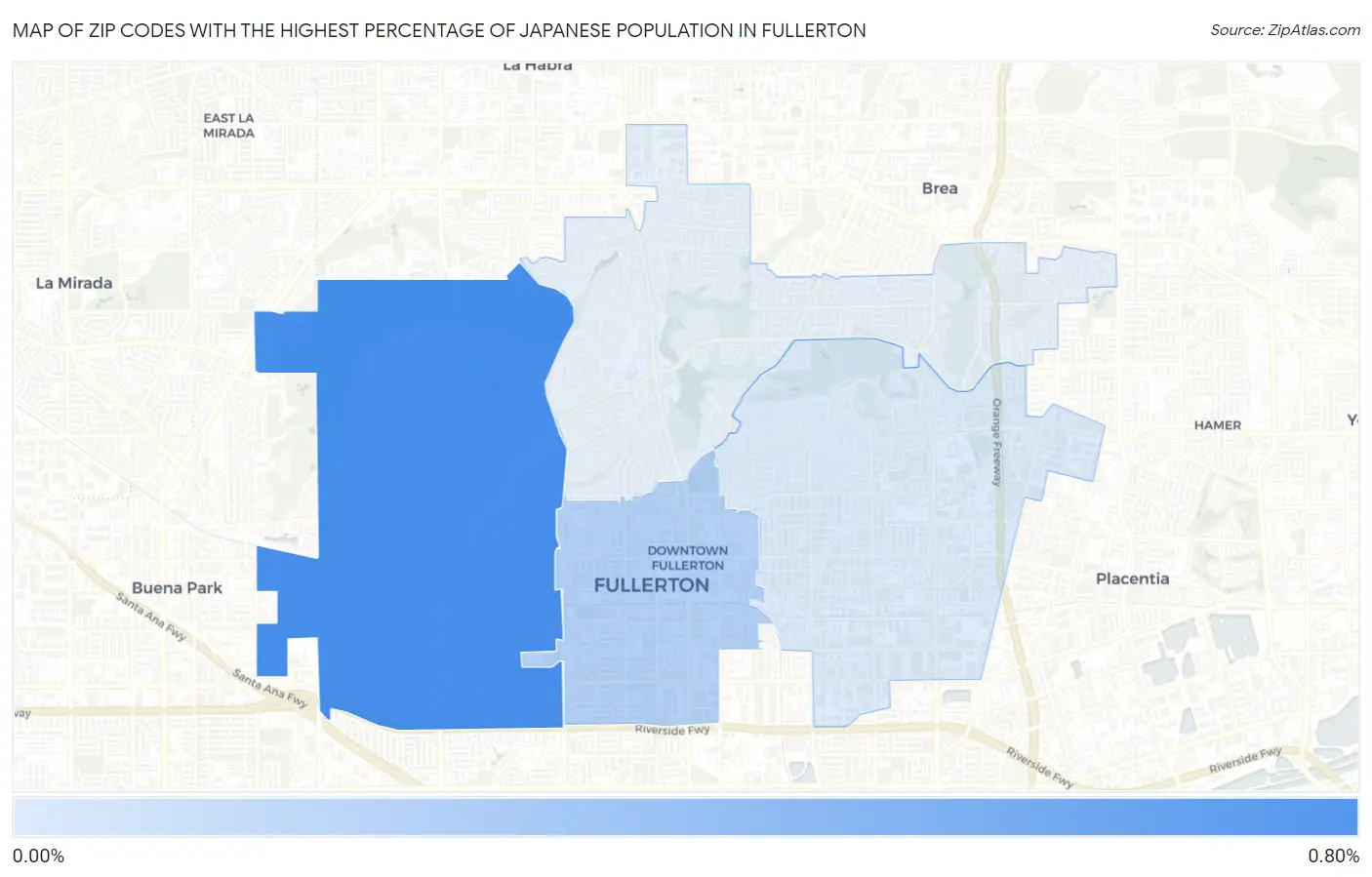 Zip Codes with the Highest Percentage of Japanese Population in Fullerton Map