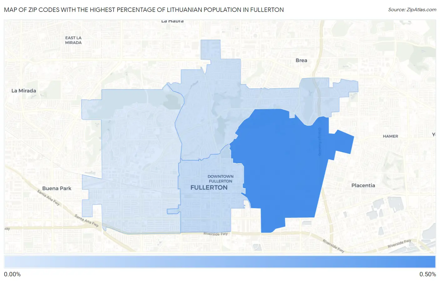 Zip Codes with the Highest Percentage of Lithuanian Population in Fullerton Map