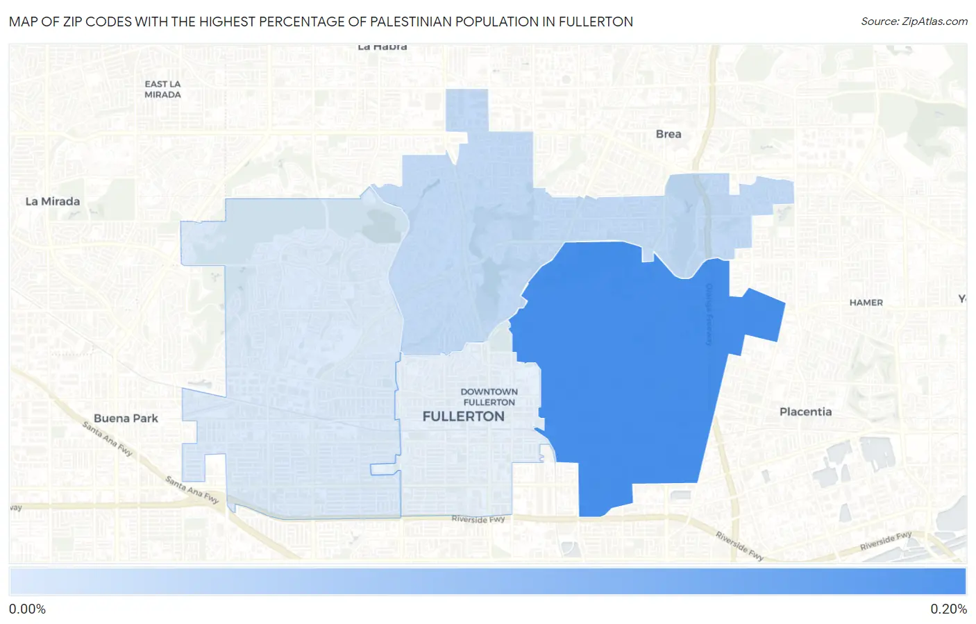 Zip Codes with the Highest Percentage of Palestinian Population in Fullerton Map