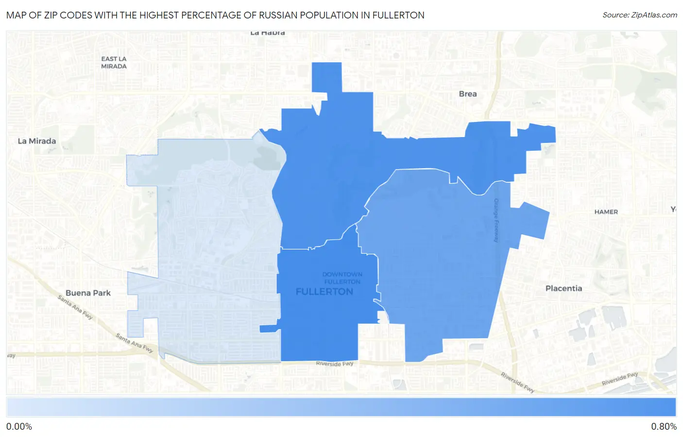 Zip Codes with the Highest Percentage of Russian Population in Fullerton Map