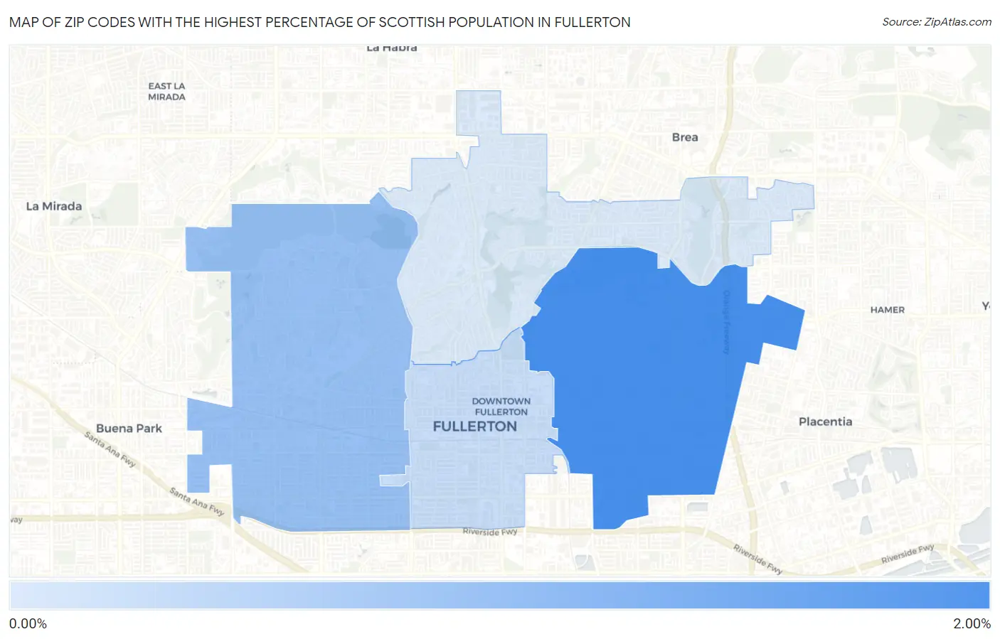 Zip Codes with the Highest Percentage of Scottish Population in Fullerton Map