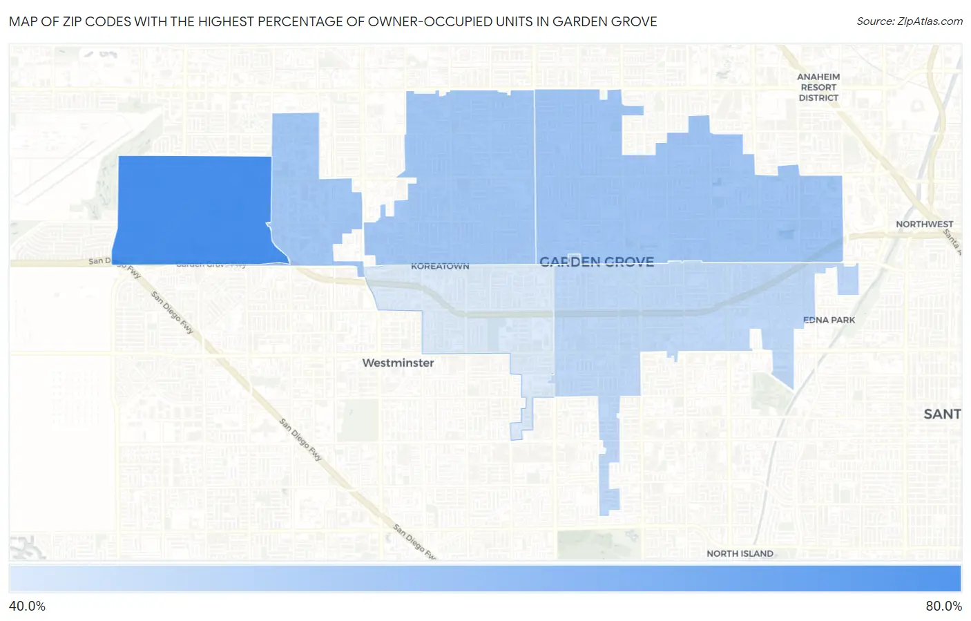 Zip Codes with the Highest Percentage of Owner-Occupied Units in Garden Grove Map