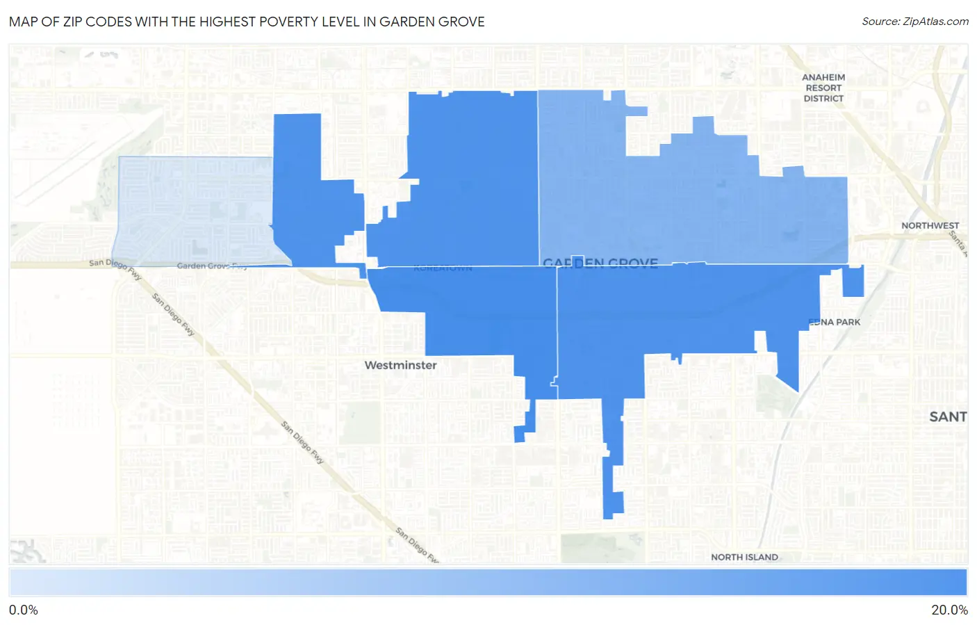 Zip Codes with the Highest Poverty Level in Garden Grove Map