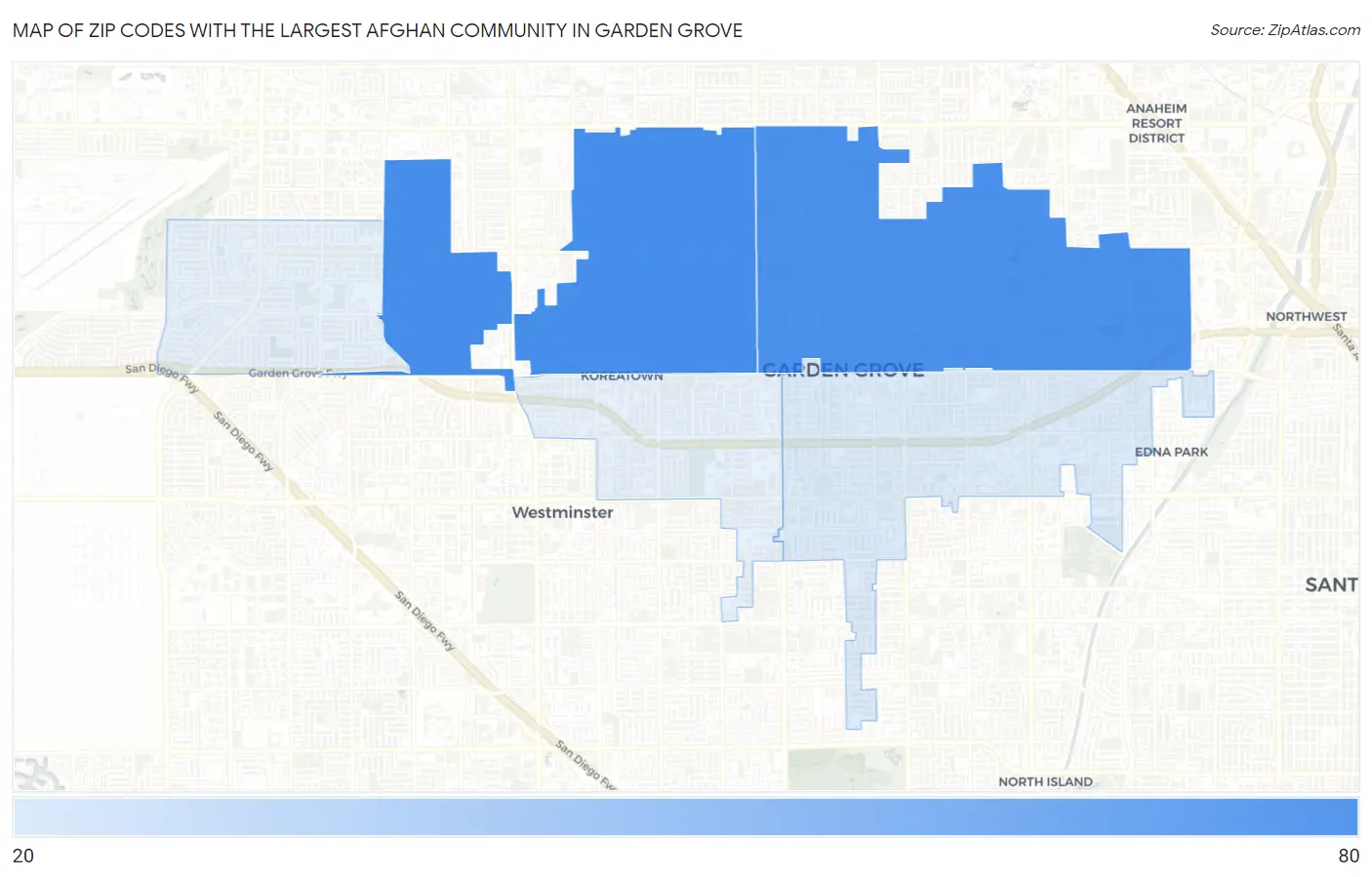 Zip Codes with the Largest Afghan Community in Garden Grove Map