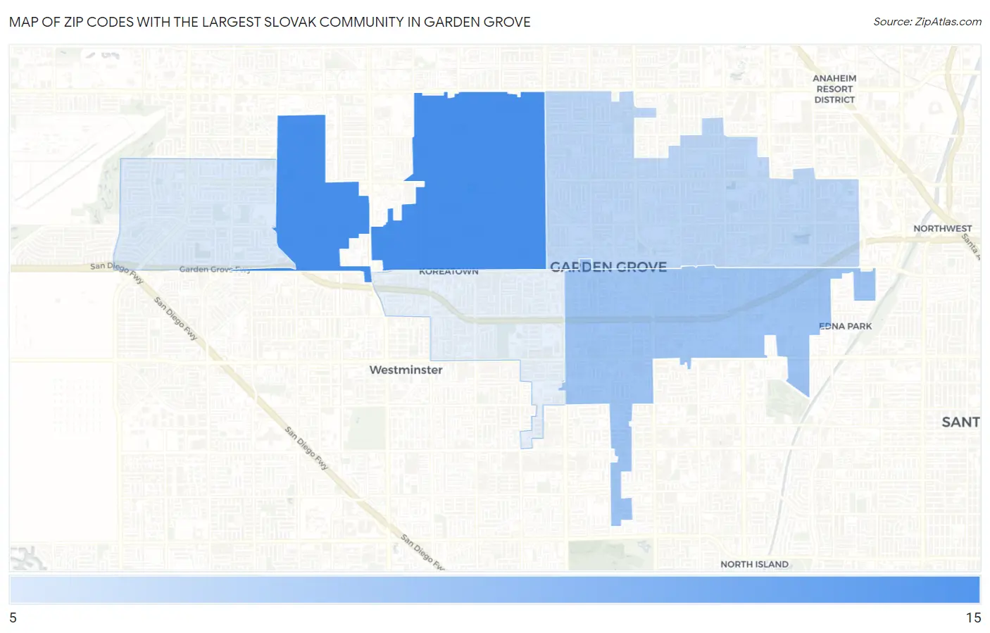 Zip Codes with the Largest Slovak Community in Garden Grove Map