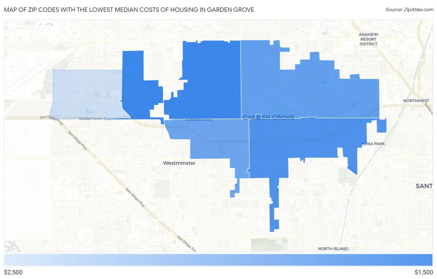 Zip Codes with the Lowest Median Costs of Housing in Garden Grove Map