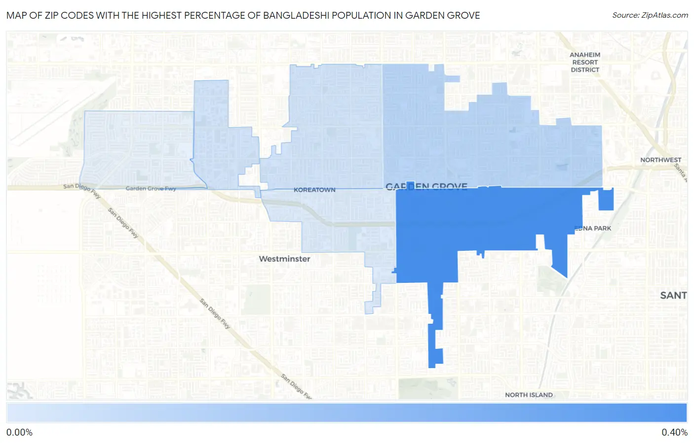 Zip Codes with the Highest Percentage of Bangladeshi Population in Garden Grove Map