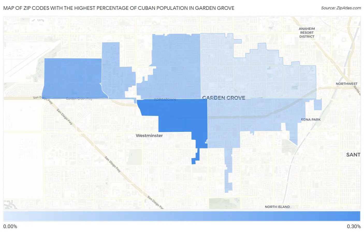 Zip Codes with the Highest Percentage of Cuban Population in Garden Grove Map