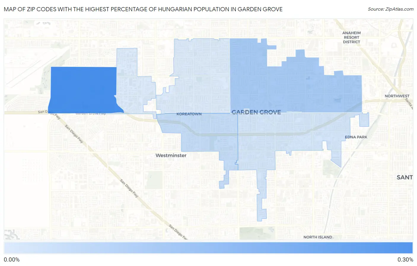 Zip Codes with the Highest Percentage of Hungarian Population in Garden Grove Map