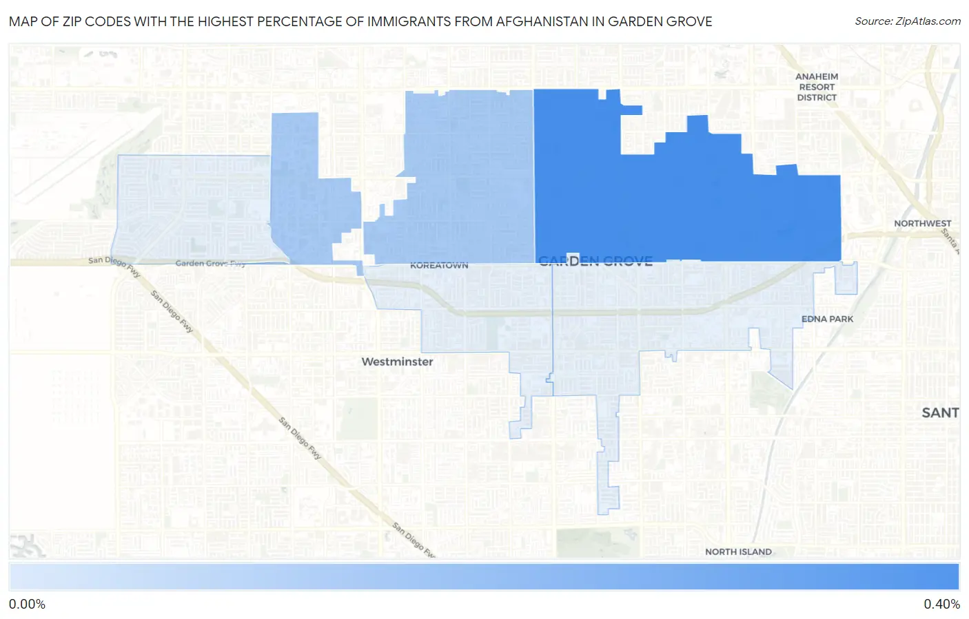 Zip Codes with the Highest Percentage of Immigrants from Afghanistan in Garden Grove Map