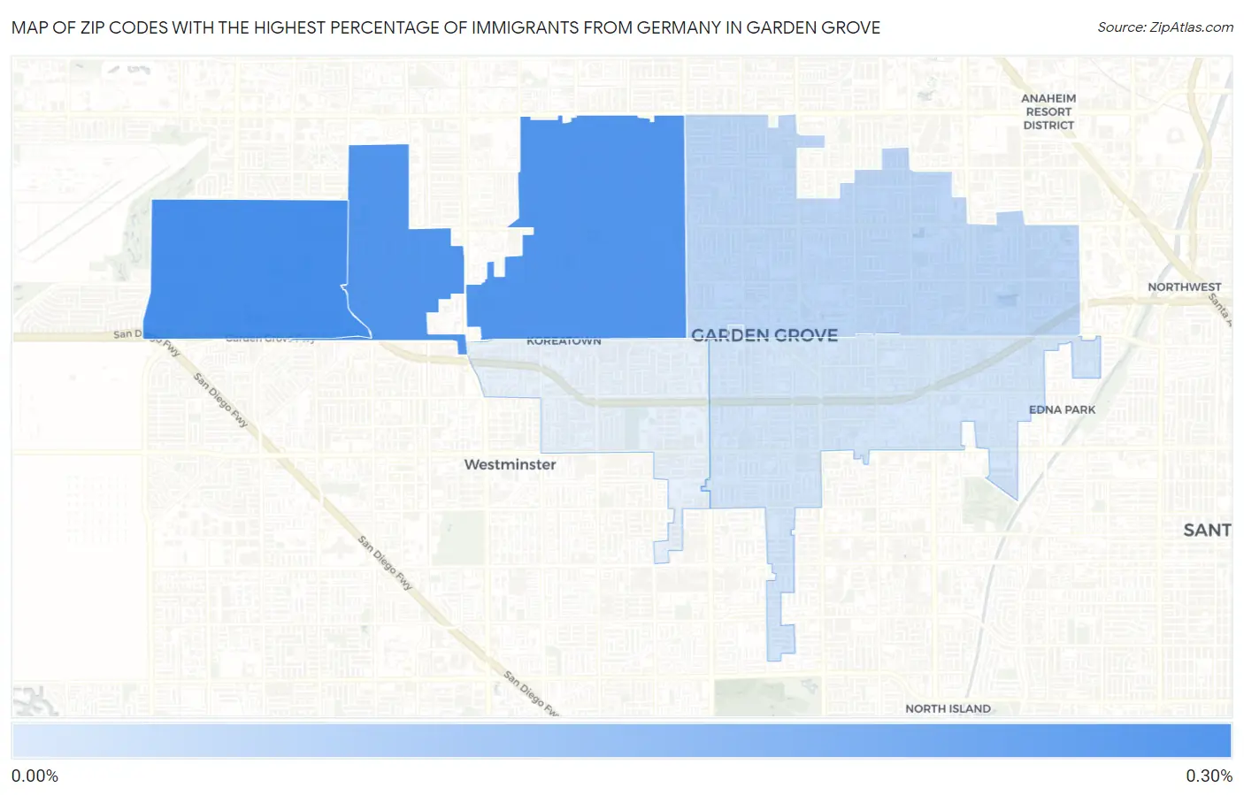 Zip Codes with the Highest Percentage of Immigrants from Germany in Garden Grove Map