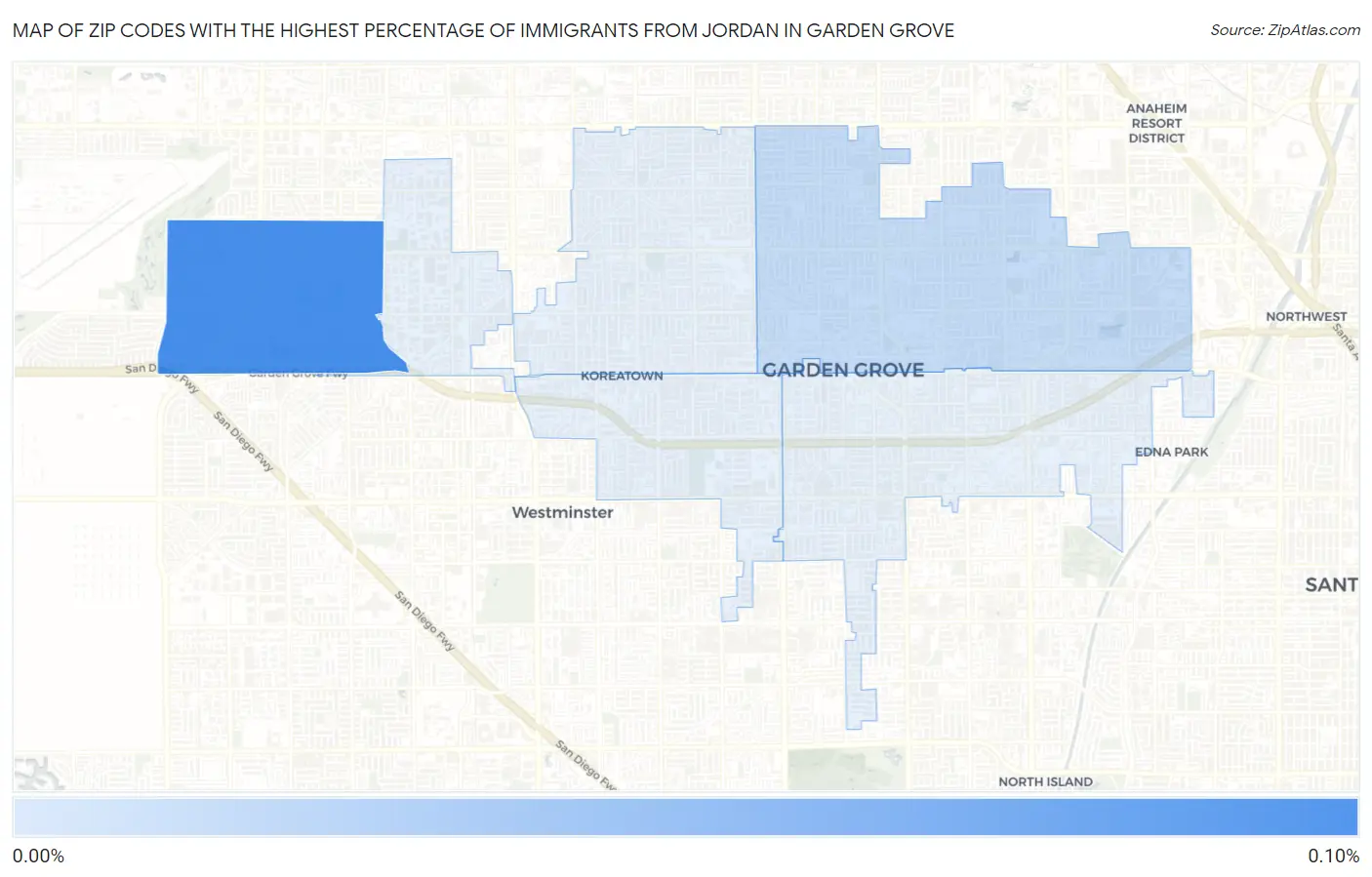 Zip Codes with the Highest Percentage of Immigrants from Jordan in Garden Grove Map