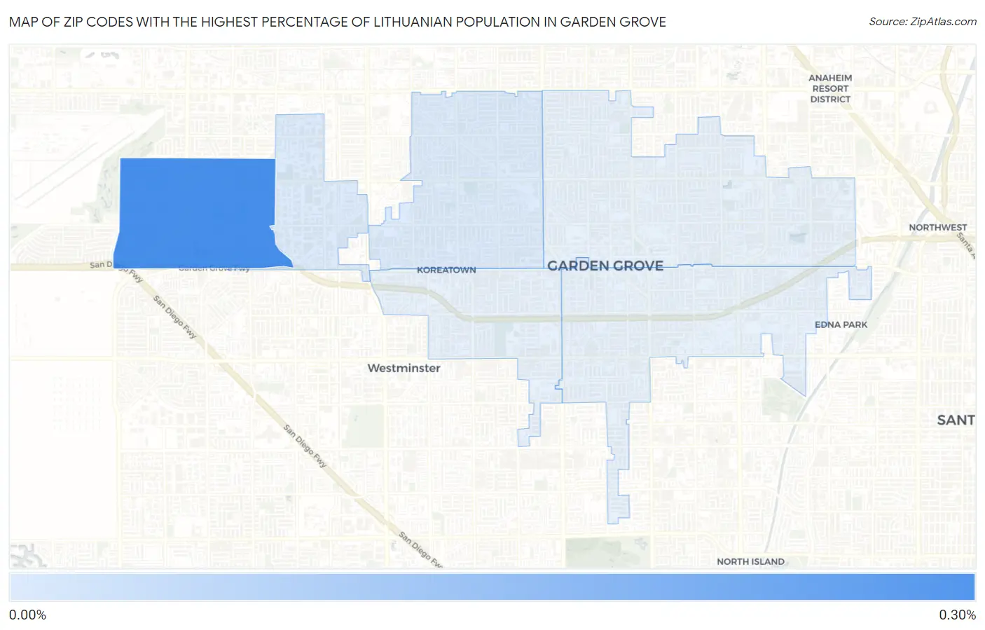 Zip Codes with the Highest Percentage of Lithuanian Population in Garden Grove Map
