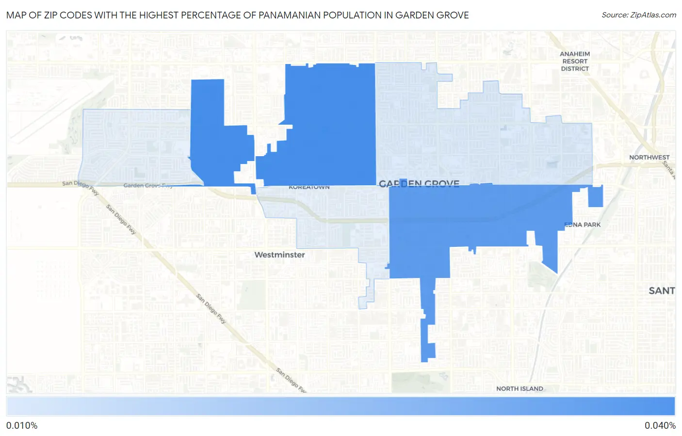 Zip Codes with the Highest Percentage of Panamanian Population in Garden Grove Map