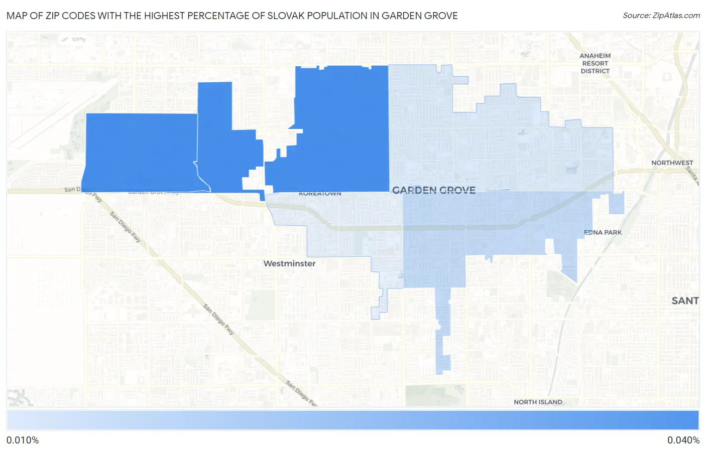 Zip Codes with the Highest Percentage of Slovak Population in Garden Grove Map