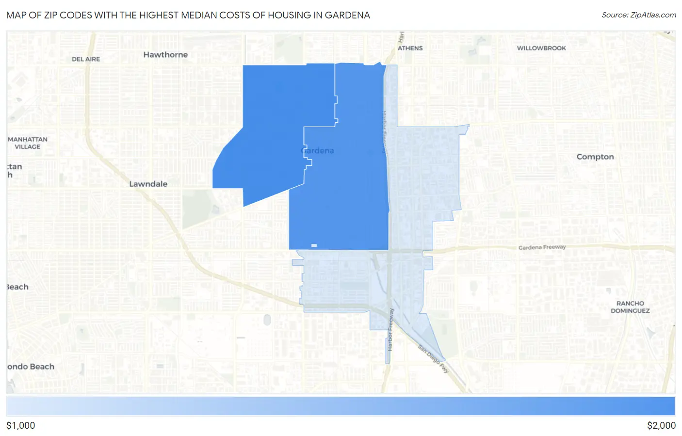 Zip Codes with the Highest Median Costs of Housing in Gardena Map