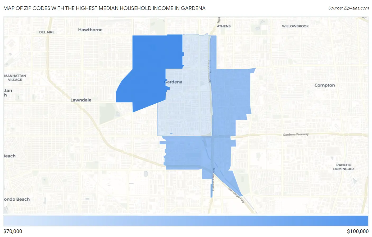 Zip Codes with the Highest Median Household Income in Gardena Map