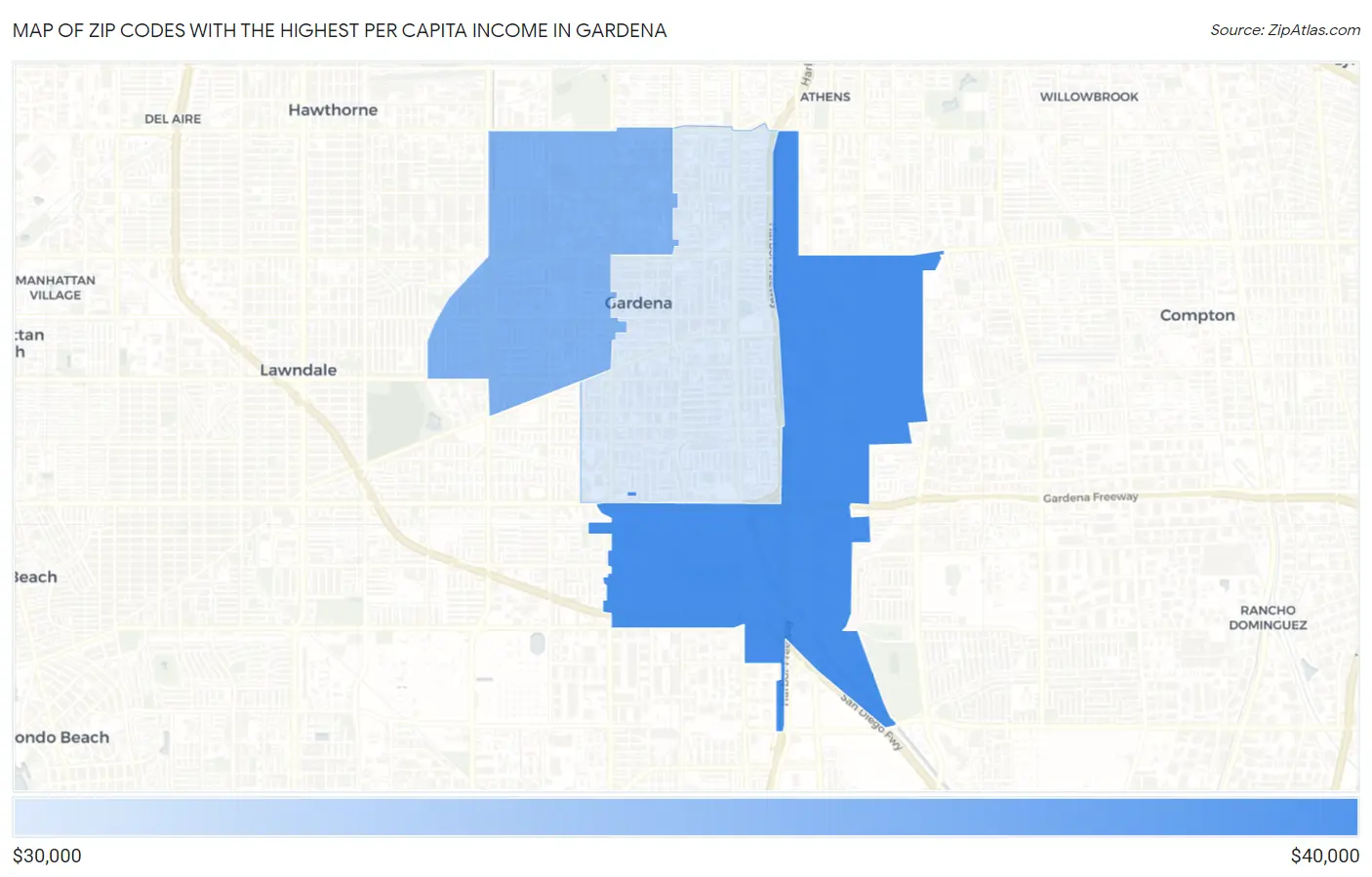Zip Codes with the Highest Per Capita Income in Gardena Map