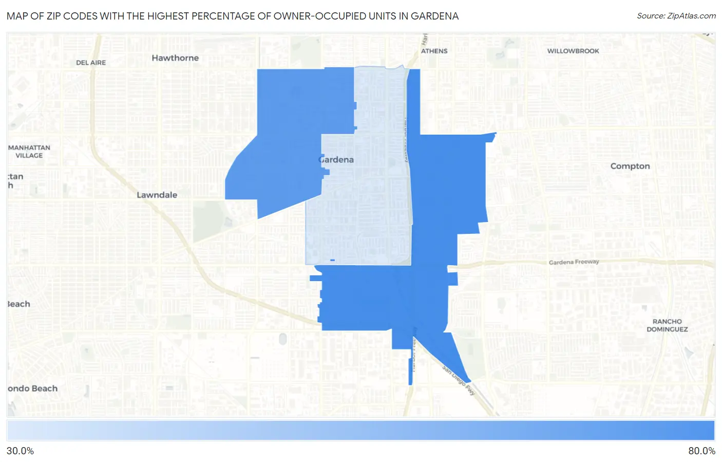 Zip Codes with the Highest Percentage of Owner-Occupied Units in Gardena Map