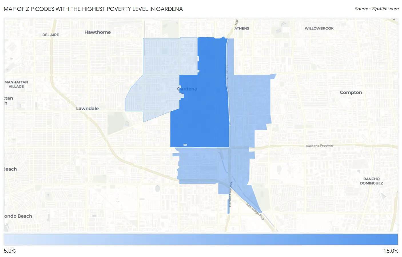 Zip Codes with the Highest Poverty Level in Gardena Map