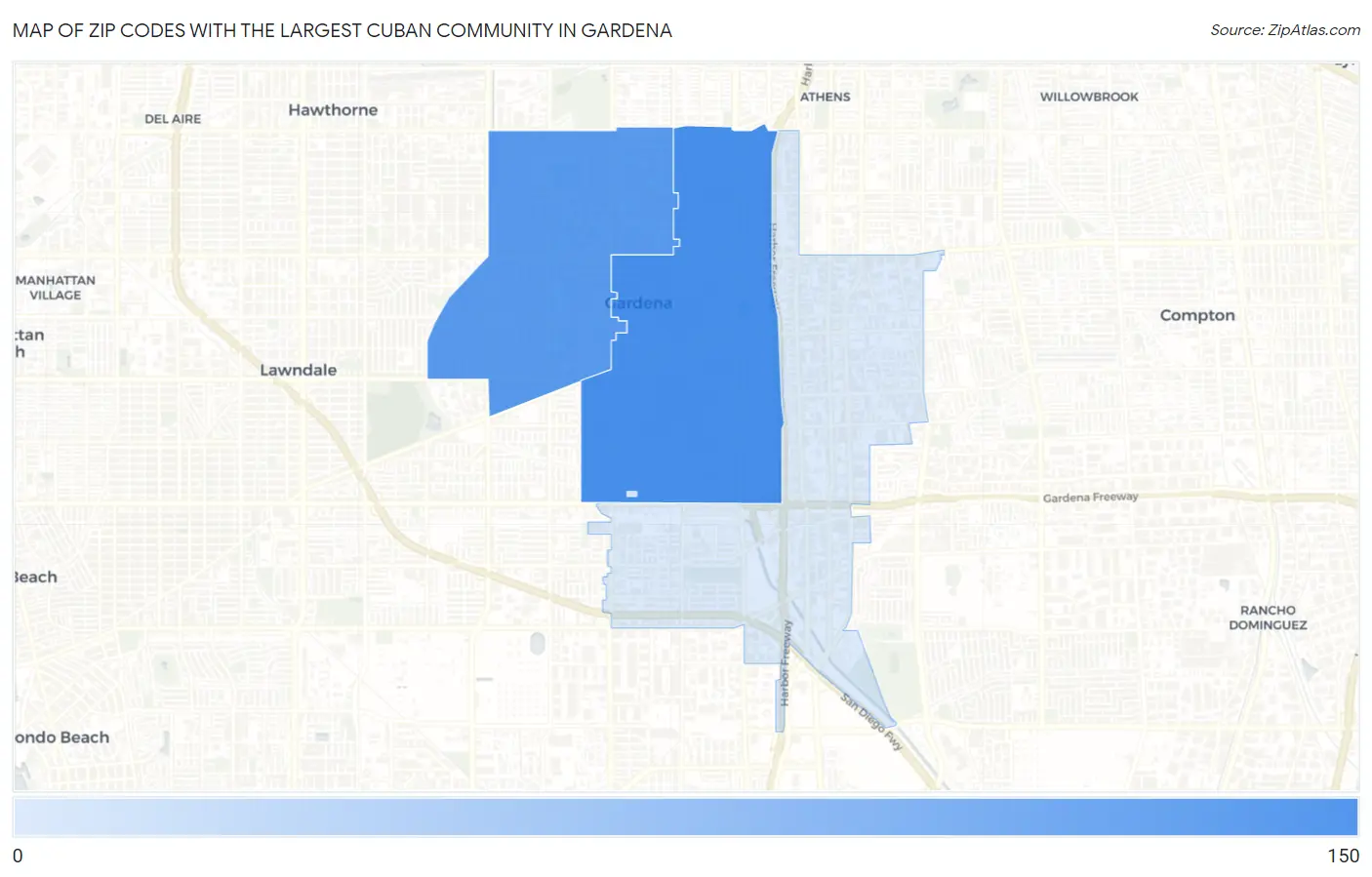 Zip Codes with the Largest Cuban Community in Gardena Map