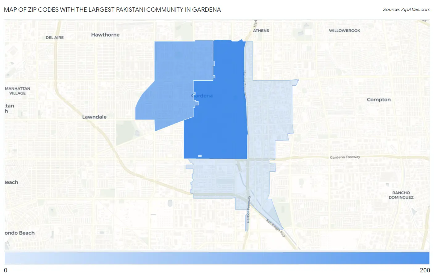 Zip Codes with the Largest Pakistani Community in Gardena Map